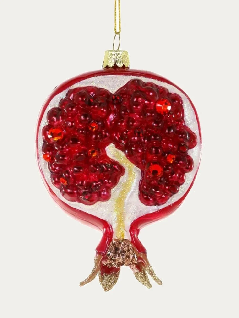 Glass Red Pomegranate Holiday Ornament with Sparkle
